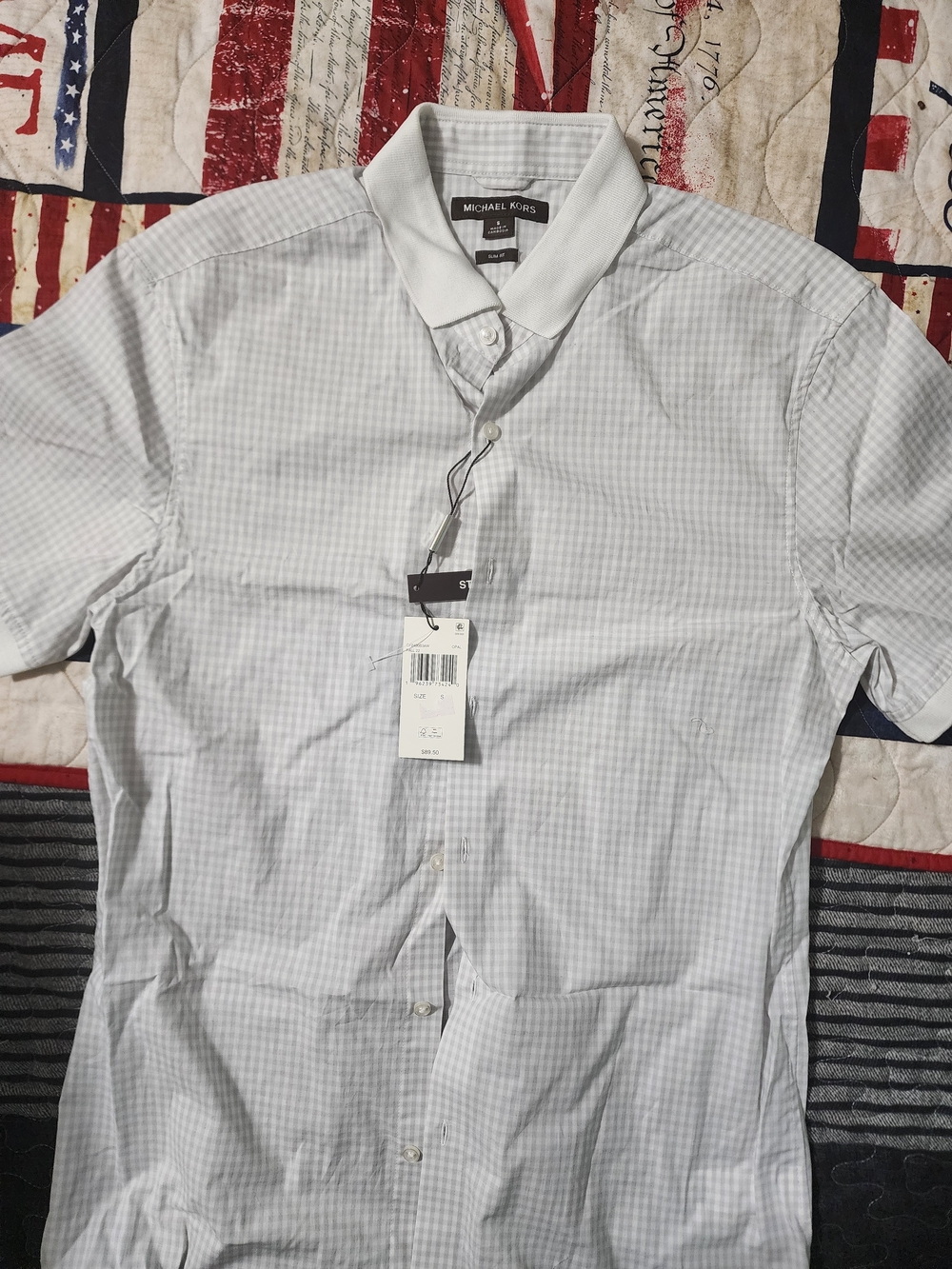 Michael Kors Men's Pale Blue Micro-Check Button-Down Shirt
